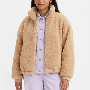 Levi's Sherpa Fleece Soft Jacket Coat Sesame Brown Tan Sz Small